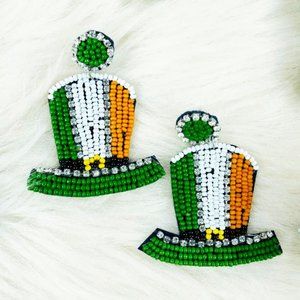 Earrings. St Patrick's Day Leprechaun Hats. Beaded. Pierced. NWT.